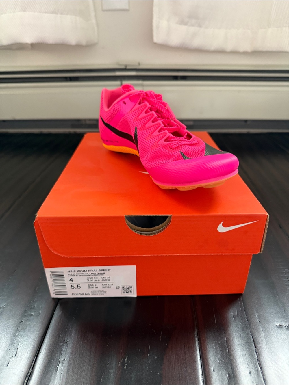 Nike Zoom Rival Sprint Spike in Neon Pink with Black Swoosh
